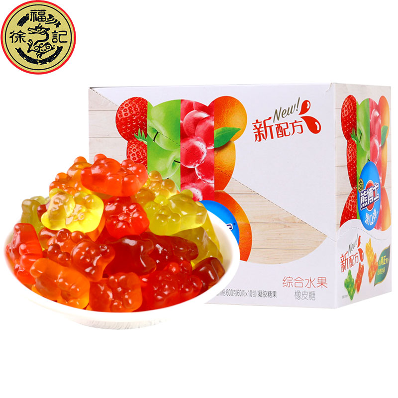 徐福记熊博士果汁橡皮糖 水果软糖儿童糖果零食 综合水果味（60gx10包）