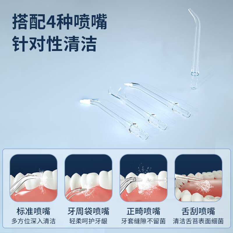 Poby 智能可视冲牙器家用洗牙器洁牙器充电便携式洗牙器水牙线可视声波洁牙仪 月光白【非可视】 4支喷头