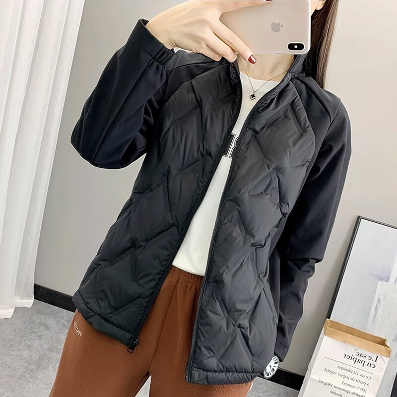 探拓（TECTOP）户外保暖白鸭绒羽绒服弹力透气外套摇粒绒拼接轻量立领开衫防寒服 经典黑 L(170)