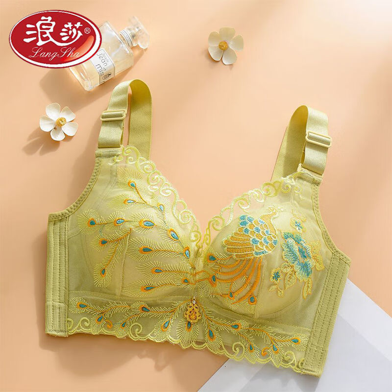 浪莎内衣女调整型小胸聚拢胸罩无钢圈中厚防下垂收副乳刺绣文胸 ls