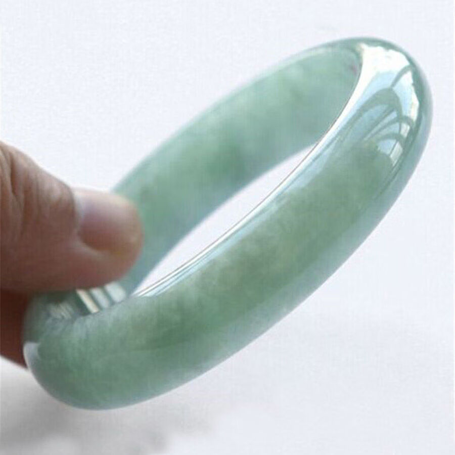 恋聚天然翡翠a货玉手镯冰糯种缅甸淡绿色玉石镯子带证书 52-54mm