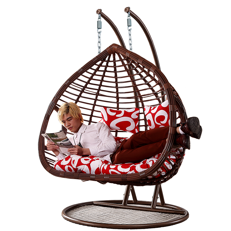 小匠圈 藤椅躺椅吊篮吊椅休闲椅秋千户外吊椅室内阳台椅懒人椅吊蓝藤编椅吊兰 摇椅 粗藤双杆双人咖啡色(可躺可坐)
