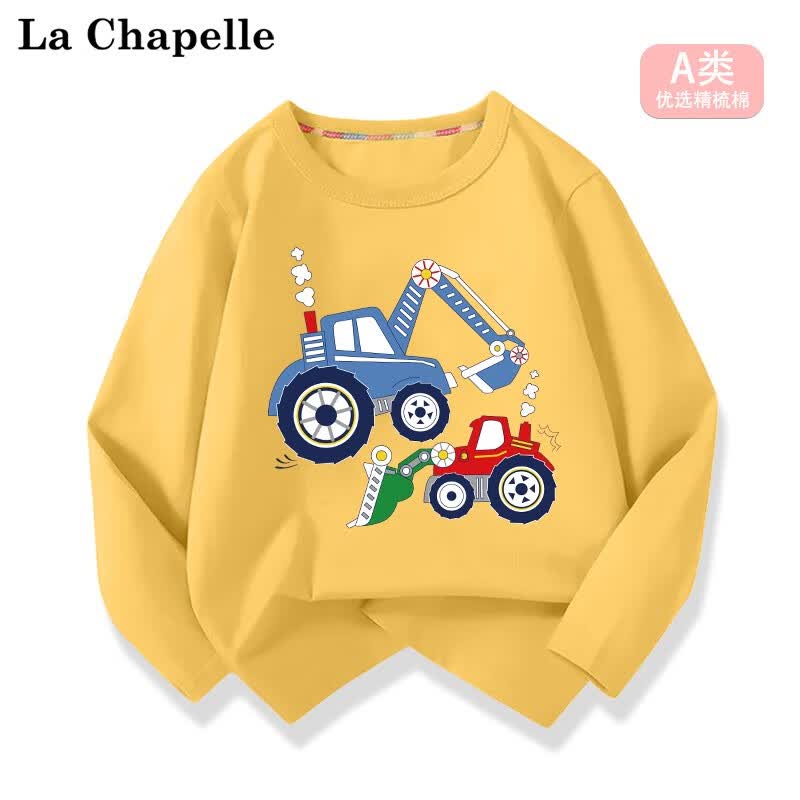 LA CHAPELLE MINI拉夏贝尔儿童纯棉长袖t恤夏季2023新款男童春秋薄款打底衫上衣服 【纯棉长袖】黄色挖机 120使用感如何?