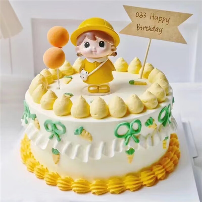 芙滋窝新款可爱小黄帽女孩生日蛋糕卡通儿童宝宝周岁百天全国同城配送