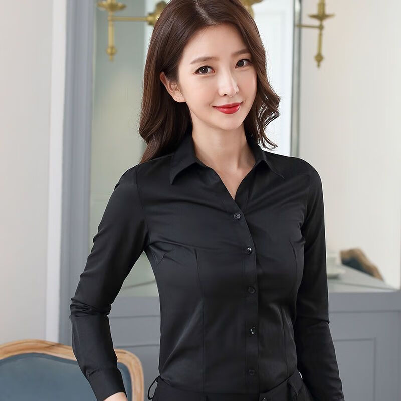 joytsie中年妇女衬衫长袖高档的有气质黑女工作服职业气质2023春季工