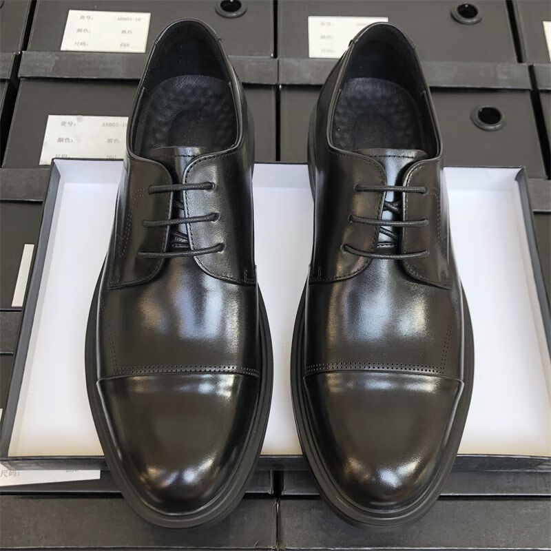 思圭07皮鞋男式皮鞋校尉鞋宽头三接头皮鞋男青年英伦男士西装工作鞋