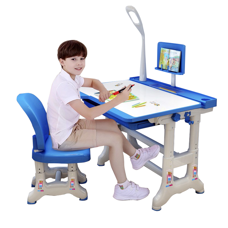 佩奇状元 儿童学习桌椅套装可升降儿童书桌写字台 小孩桌子写字桌小学生书桌课桌椅生日礼物儿童 旗舰B-02款进取蓝【台灯+矫姿器】