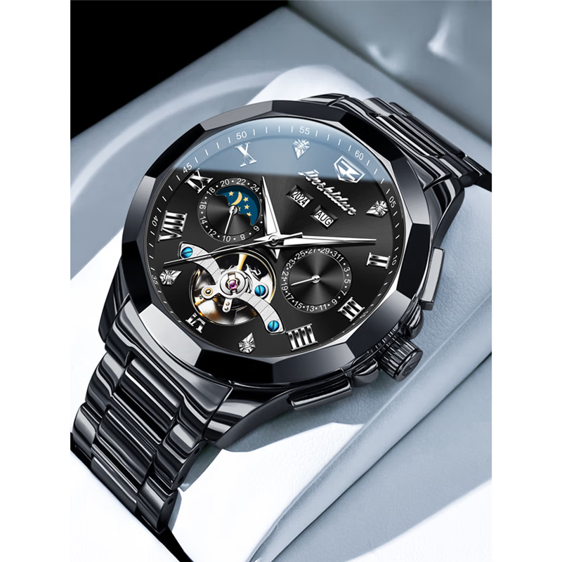 男士手表黒武士时尚陀飞轮全自动机械表手表金士顿 瑞士认证-钢带全 