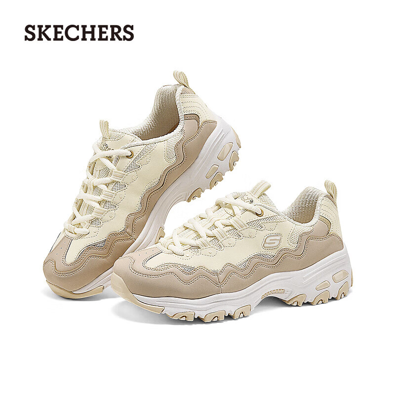 斯凯奇（Skechers）秋季女子黑白拼色老爹鞋休闲高回弹运动鞋蕾丝跑步熊猫鞋149792 自然色/NAT 37