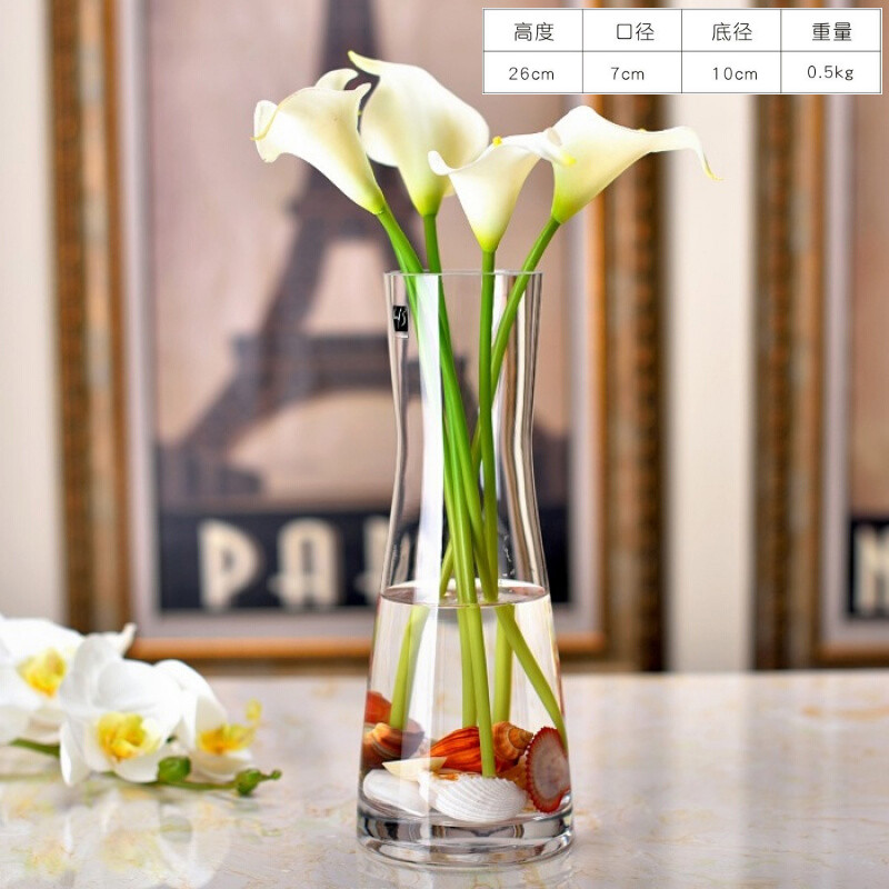 天天特价简约玻璃花瓶创意透明人造水晶玻璃客厅餐桌装饰花器摆件 透明
