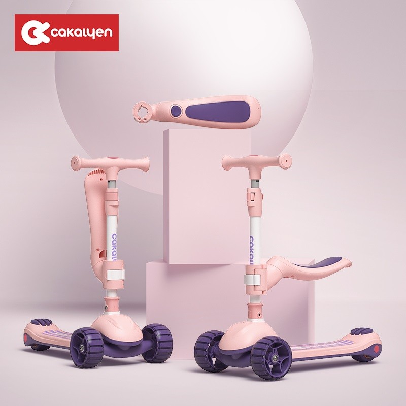 Cakalyen ice cream系列可坐可骑滑三合一儿童滑板车-草莓香芋
