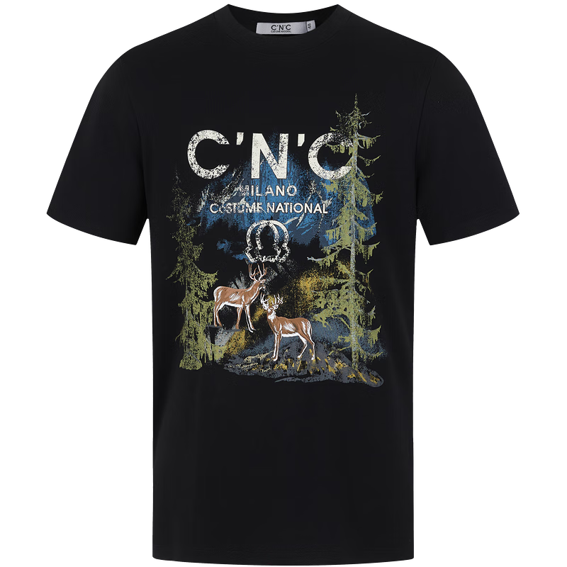 C’N’C【奢侈品衣服】CNC新款短袖T恤男品牌趣味印花內(nèi)搭圓領(lǐng)套頭 黑色 56 /XXL/(185/104A)