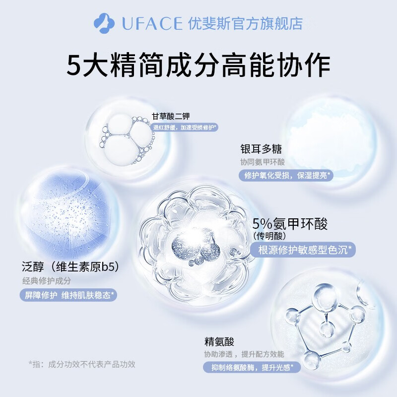 优斐斯(uface)氨甲环酸精华液传明酸5%浓度提亮肤色淡化色沉补水保湿女神节礼物 20ml*2瓶 【送40ml】