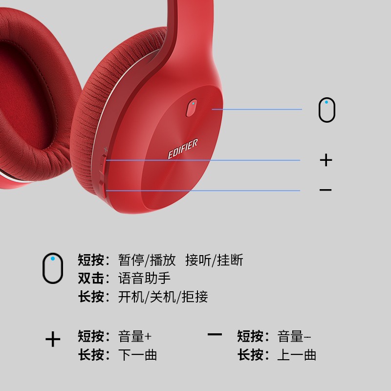 漫步者（EDIFIER）W800BT  Plus头戴式立体声蓝牙耳机 音乐耳机 手机耳机 通用苹果华为小米 烈焰红