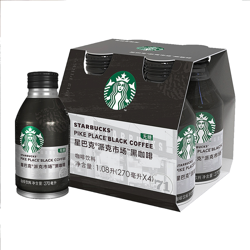 星巴克派克市场黑咖啡无蔗糖添加4罐即饮咖啡饮料饮品 整箱 派克市场