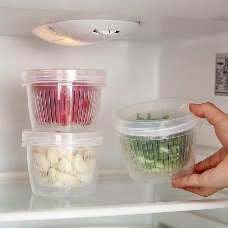 MOIATA  厨房保鲜盒冰箱专用葱花姜蒜收纳盒密封塑料沥水果盒套装食品储物 3个装