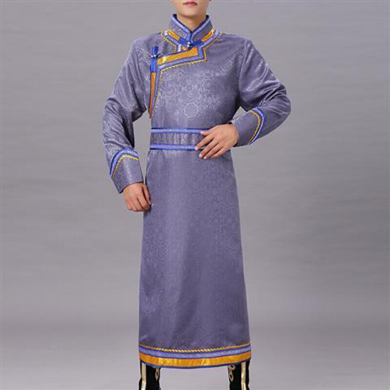 蒙古服装男士蒙古袍长款传统蒙族男装少数民族舞台表演服 银灰 s 建议
