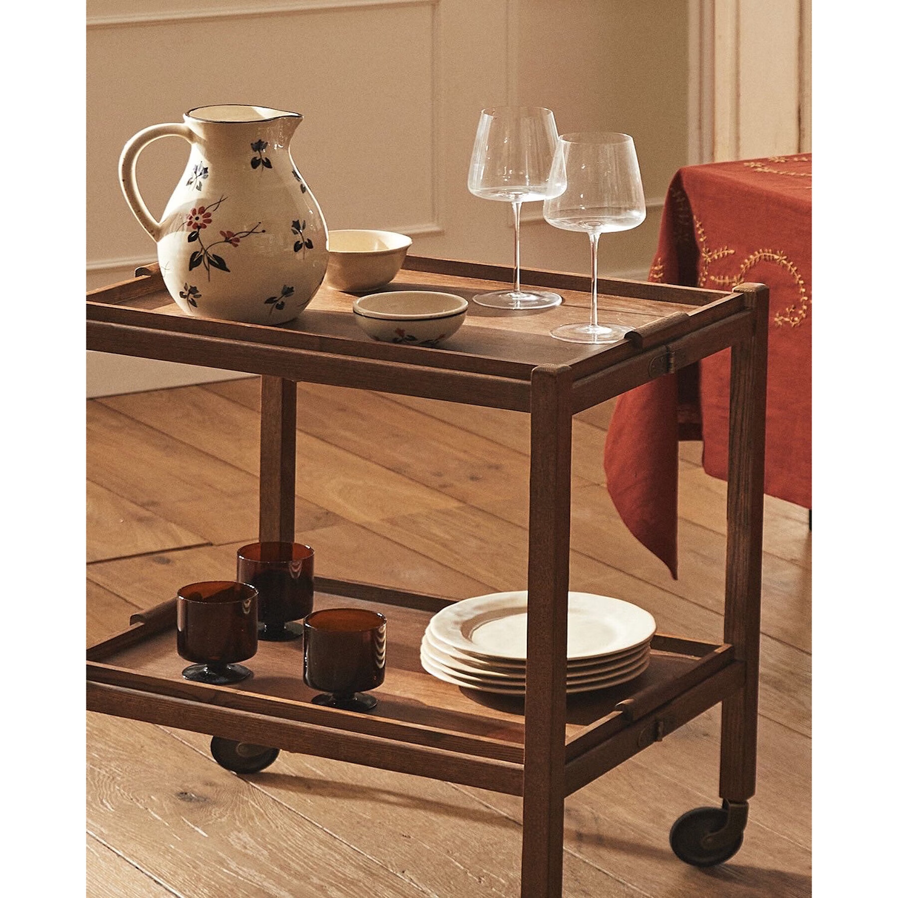 mexueer实木餐车边几小推车带轮木质送餐车餐厅家用手推车置物架 折叠