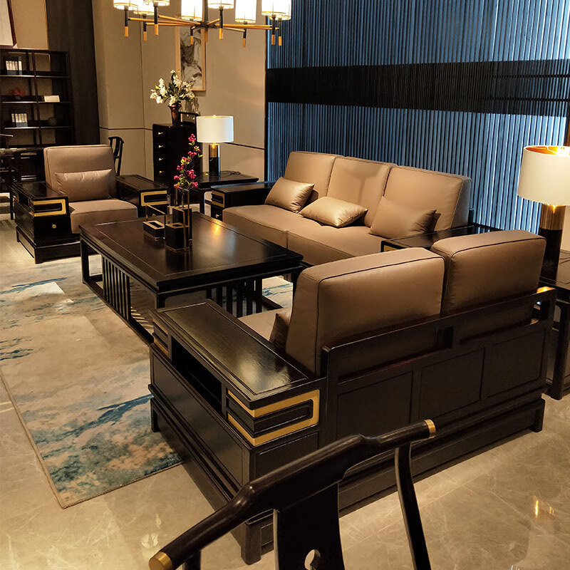 岚沐中式实木沙发大气精品新中式禅意客厅中国概念家具123组合大户型