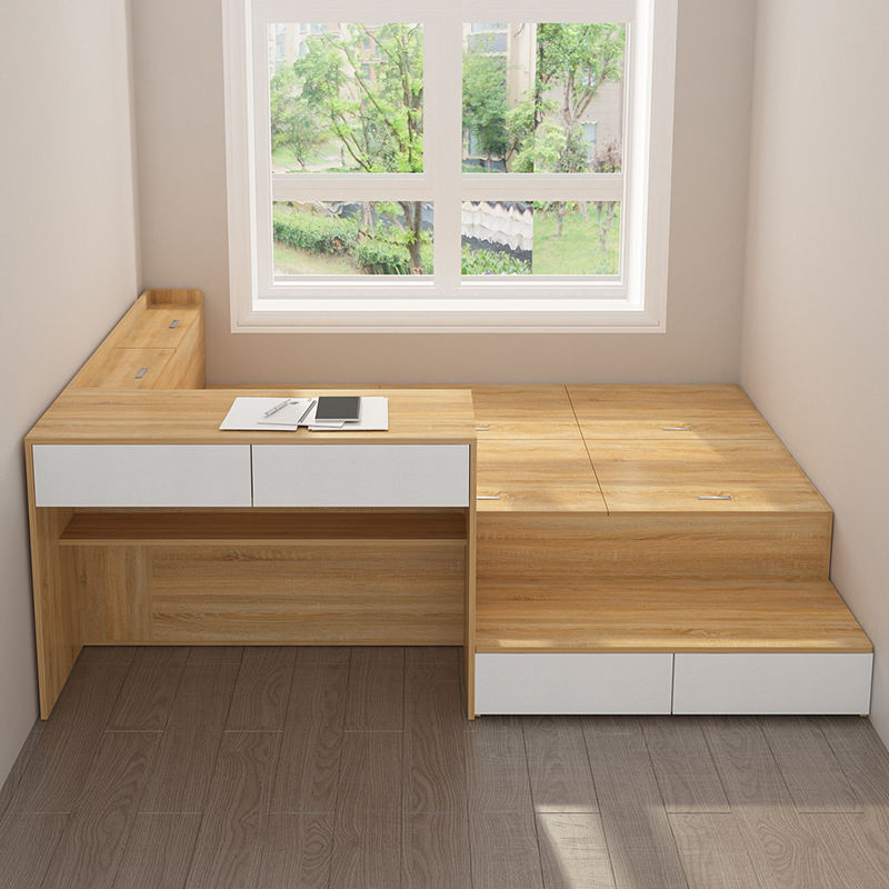 云漫卿台阶床 简约小户型多功能榻榻米床带书桌收纳储物台阶床单人