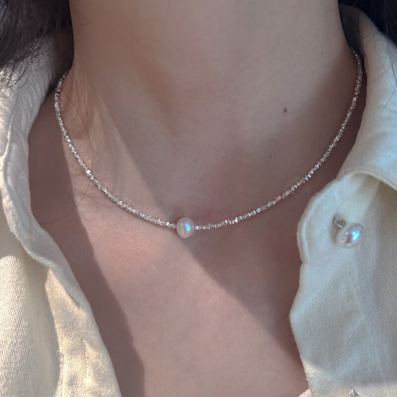 珠惠魅碎银几两珍珠项链女锁骨链颈链小众轻奢简约气质细款七夕生日