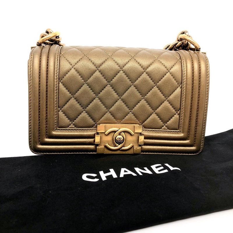 【二手95新】chanel香奈儿leboy小号金色单肩斜挎链条包 ,尺寸:20×12