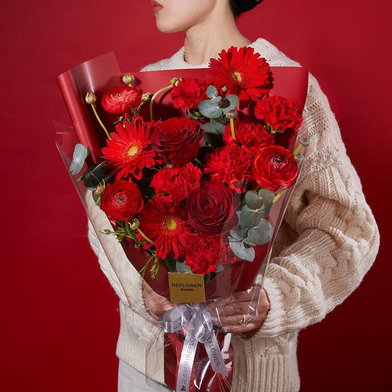 京东鲜花三八妇女节38女神节礼物玫瑰花康乃馨鲜花送妈妈（包装纸随机）