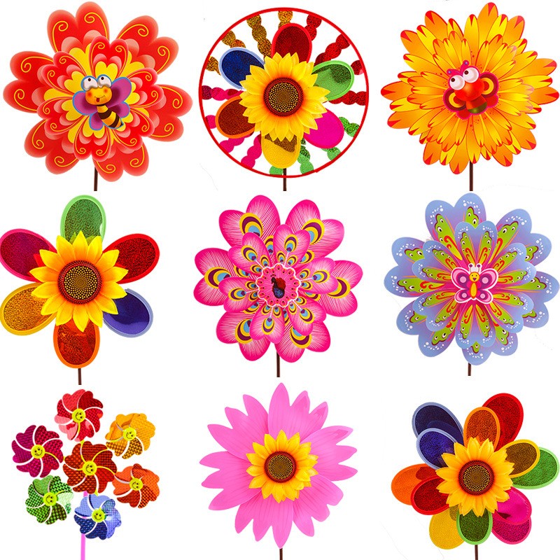 菲迪雅大风车玩具七彩儿童卡通风车幼儿园活动礼物塑料薄片户外装饰