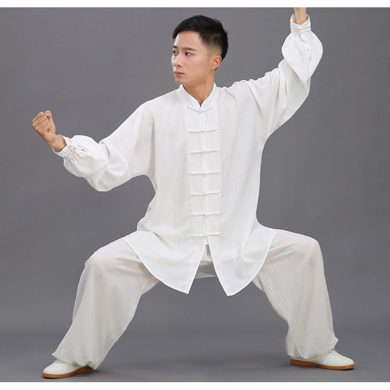 活力克斯断码竹节棉麻服女练功服男中国风拳春夏秋季 白色 (棉麻) m