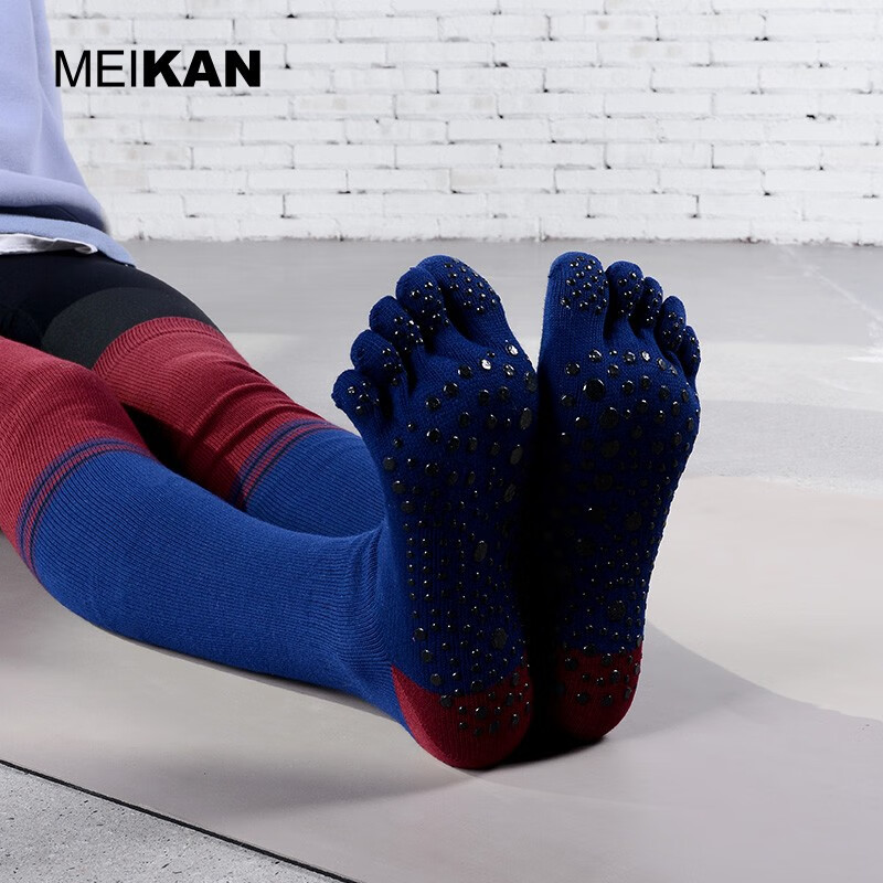 美看（MEIKAN）长筒瑜伽袜 大腿袜 防滑五指瑜伽袜 地板舞蹈袜 藏青色 女士35-38