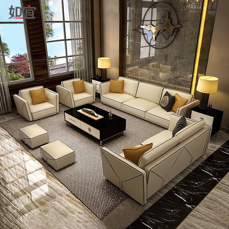 如宜 后现代沙发轻奢意大利极简约客厅整装真皮1+2+3组合4多人港式家具 三人位