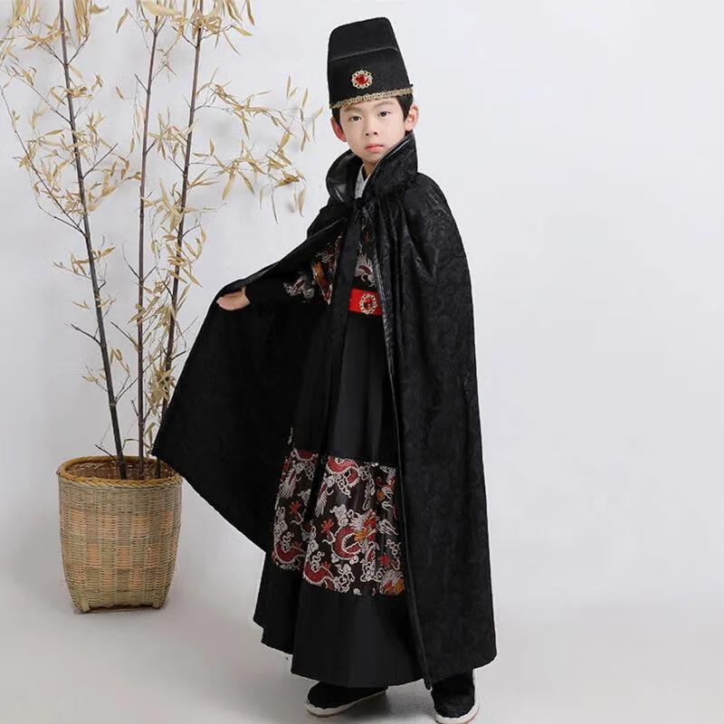 LTKITTYKIDS儿童飞鱼服锦衣卫古装四大名捕侍卫侠客春秋汉服男童明制唐装服装 黑色衣服+帽子+伸缩剑+披风 150怎么看?