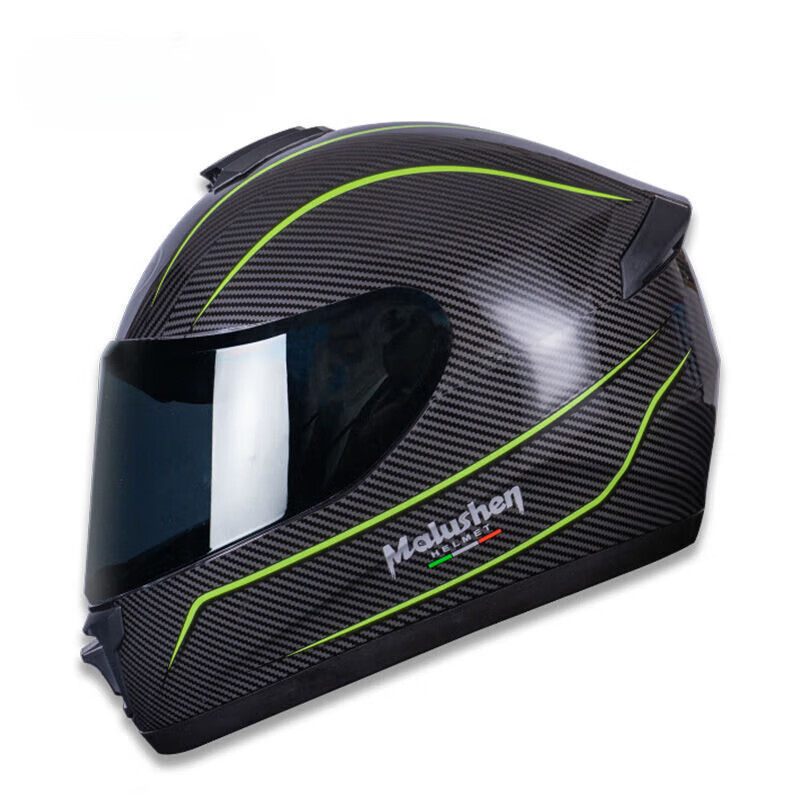 泊威尔头盔碳纤维 超轻MALUSHEN/马鹿神新款摩托车头盔碳纤荧光越野全盔 碳纤荧光线条（黑色镜片） M