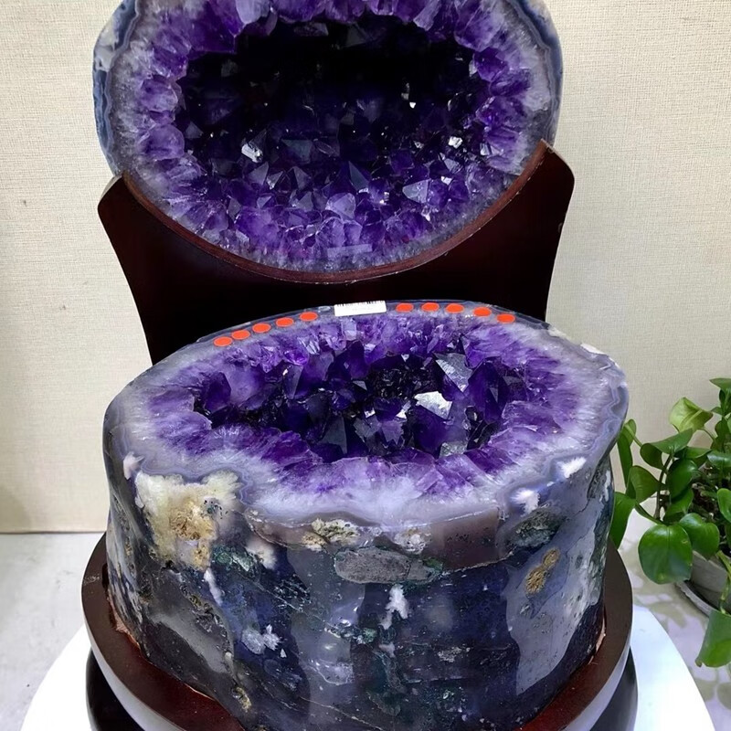 诺源珠宝  天然巴西原矿石抛光紫晶洞聚宝盆聚财吉祥物摆件  居家商务