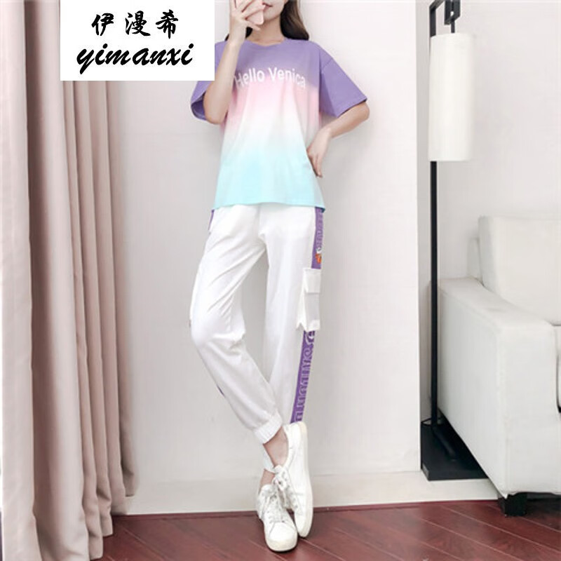 舞服套装时尚潮流中学生高初中生曳步舞舞蹈服棉短袖t恤热天女生一套t