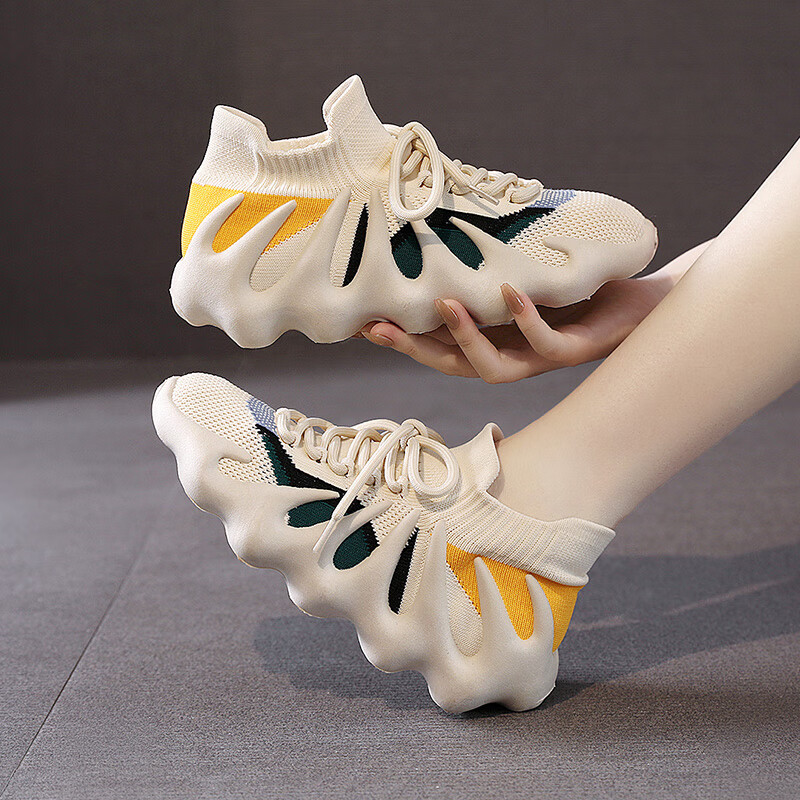 FSAT八爪鱼女鞋夏季飞织网面透气休闲运动软底跑步网鞋椰子鞋潮火山鞋 灰色 42