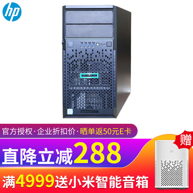 惠普（HP）HPE ML30GEN10塔式服务器主机(替代ML30 GEN9)4个LFF热插拔硬盘位 至强E-2224四核3.3G CPU 16G内存+2TB硬盘*1