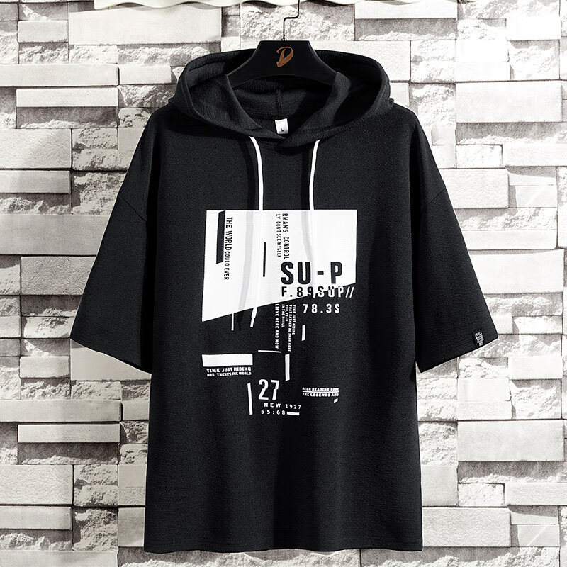 艾诗甜带帽短袖t恤男士夏季新款韩版潮流休闲帅气百搭2021新款夏装