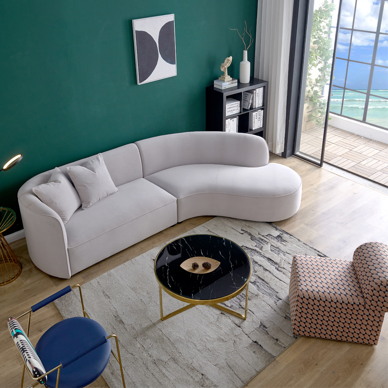 托奶油风沙发小户型小客厅转角贵妃椅北欧风格弧形异形休闲布艺家具