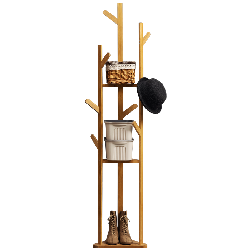 淘之良品 多功能卧室客厅楠竹衣服架子落地挂衣架室内简易直立式多层衣帽架置衣架现代简约鞋架置物收纳架子 茶色-裤架款三角底【加固加粗】