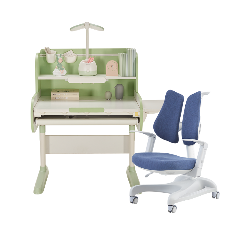 【小户型专享】护童儿童学习桌小学生家用升降写字书桌 桌椅套装 MINI象桌椅套装小户型80cm MINI象桌_绿+扶 手 椅 蓝 (配绿色椅套)
