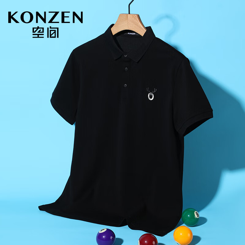 KONZEN空间男装2021夏季商场同款Polo翻领个性小刺绣时尚 黑色96 175/92A/L