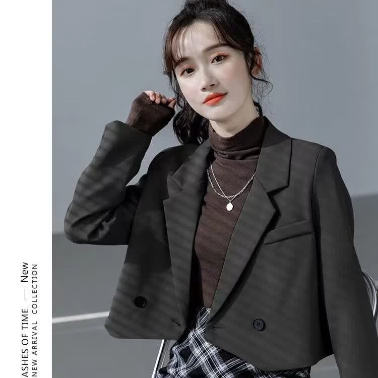皮尔卡丹炸街短款小西装厚外套女2022春秋新款设计感小众宽松韩版西装上衣 黑色 XL 建议125斤左右怎么看?