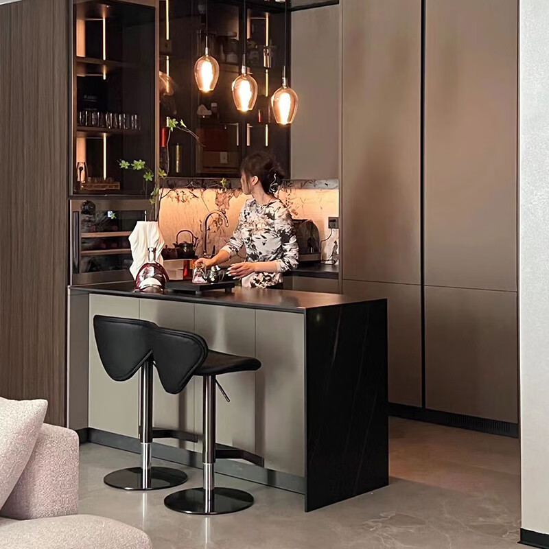 尤亚齐平岛台餐桌一体奶油风沙发后靠吧台客厅后背靠山柜岩板中岛台