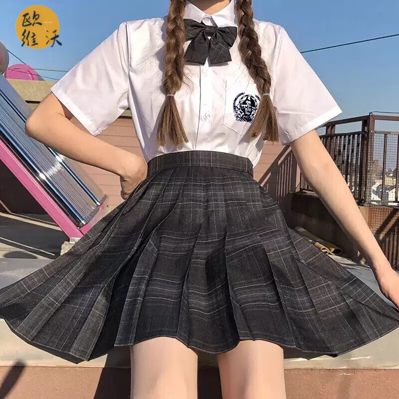jk制服格裙全套女jk学生裙子夏季日系少女制服百褶裙短裙学院风半身裙