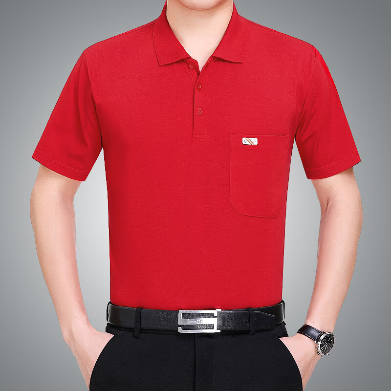 toncy本命年大红色中年男短袖t恤中老年爸爸polo领父亲节夏季2024新款