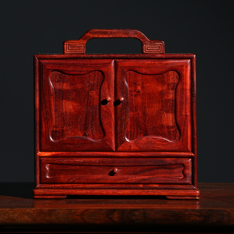 与山择林实木药箱单抽手提首饰盒珠宝箱中式桌面收纳置物盒红木对开门