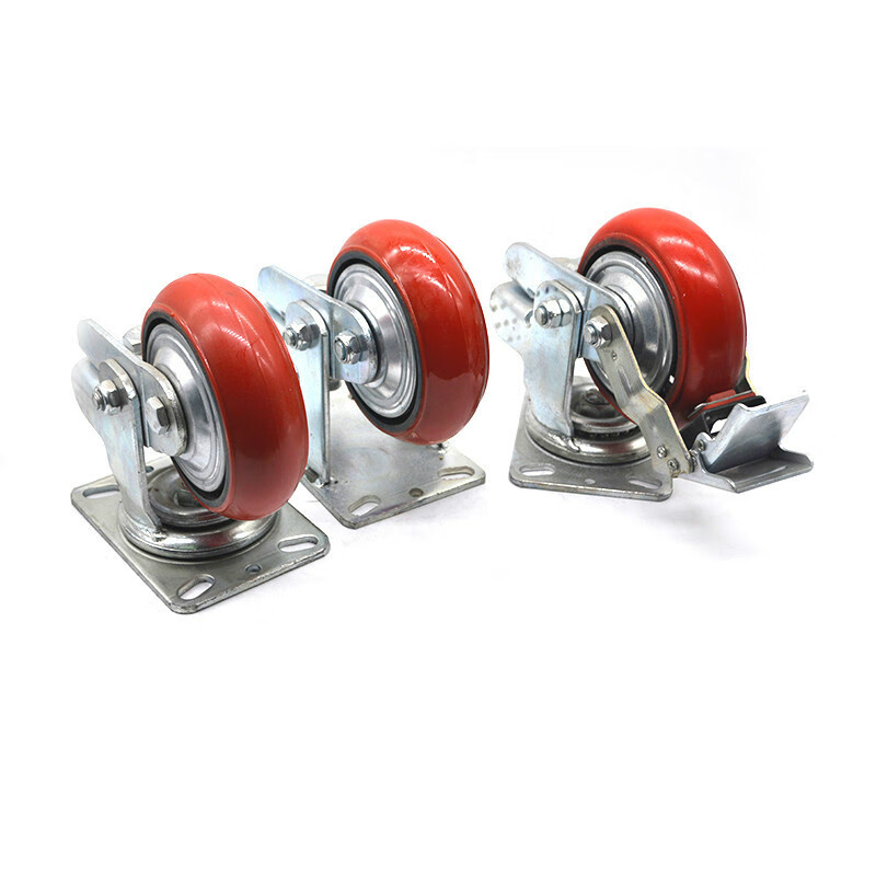 京豆好购重型减震8寸圆顶带刹车高强度聚氨酯脚轮 弹簧防震避震脚轮共