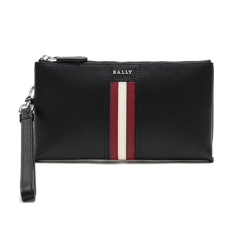 巴利 bally 奢侈品 男士皮质手拿包钱包黑色红白条纹 teryer lt 10