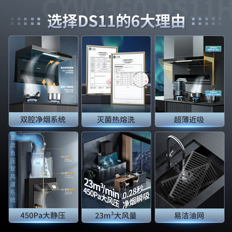 海信（Hisense）顶侧双吸油烟机抽油烟机7字型 23立方挥手感应免拆洗灭菌热熔自清洁厨房吸油烟机CXW-360-DS11H 【顶侧双吸】灭菌热熔自清洁